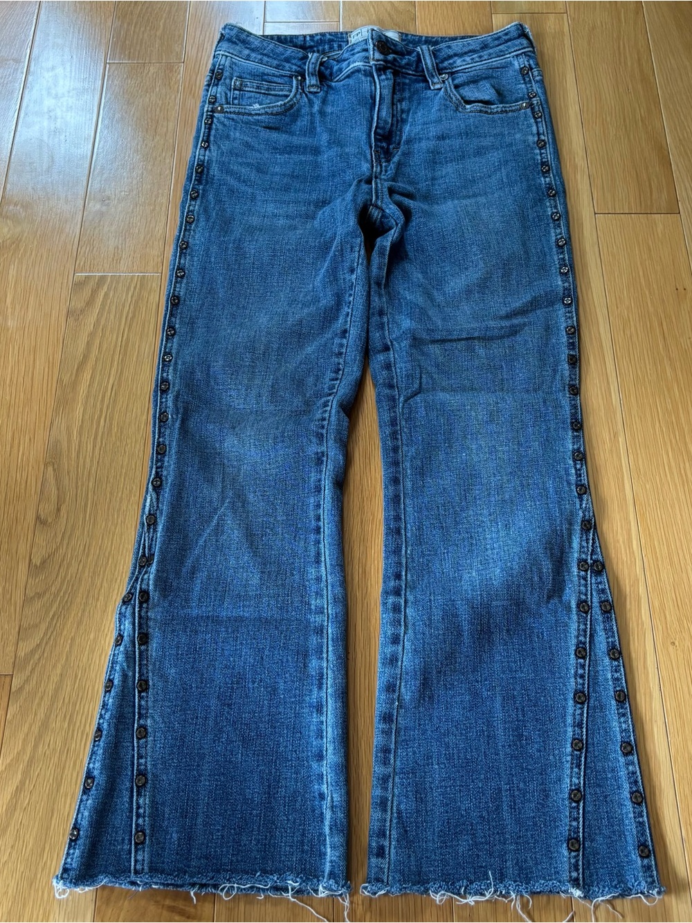 Free People Dark Blue Side-Button Flare Jeans